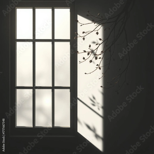 Obraz shadow overlay effects of realistic window and tree branch shadow with light blur on transparent background,Summer sunlight and shadow overlay effect