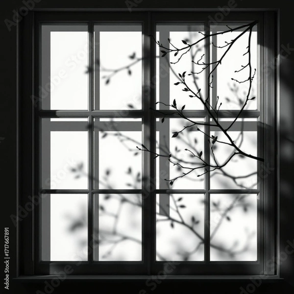 Obraz shadow overlay effects of realistic window and tree branch shadow with light blur on transparent background,Summer sunlight and shadow overlay effect