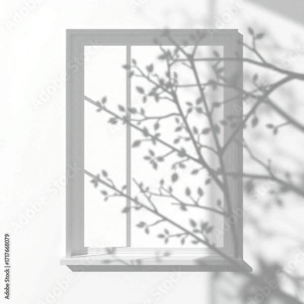 Obraz shadow overlay effects of realistic window and tree branch shadow with light blur on transparent background,Summer sunlight and shadow overlay effect