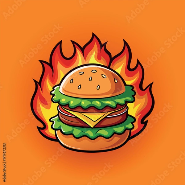 Fototapeta Spicy Flaming Burger Illustration Vector