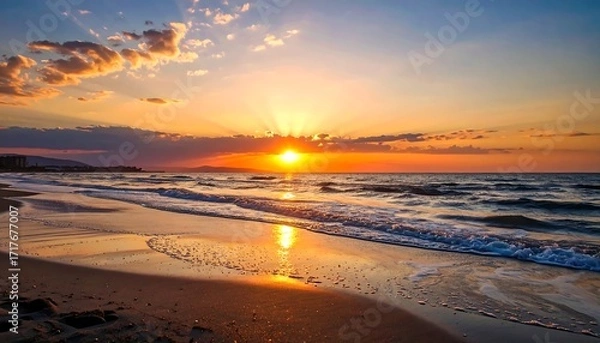 Obraz Stunning sunset over a beach