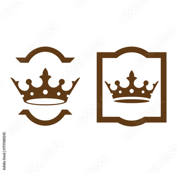 Fototapeta Two brown crown designs with different decorative frames on a plain white background