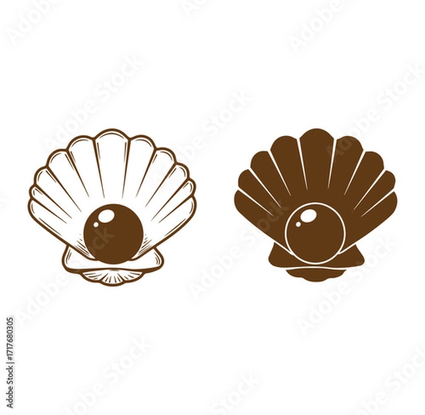 Fototapeta Two brown seashell illustrations with pearls inside for various design and decorative purposes
