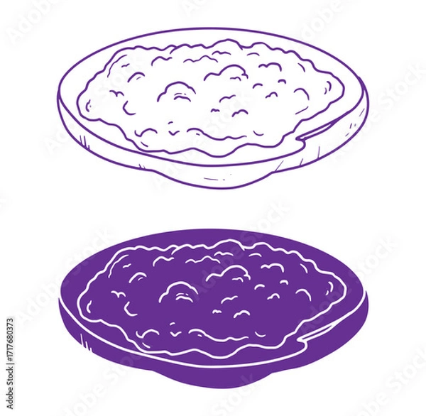 Fototapeta Two hand-drawn bowls of food showing artistic sketch style and isolated on white background