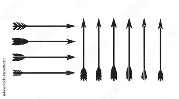 Fototapeta Collection of tribal and straight arrow silhouettes facing right and upward