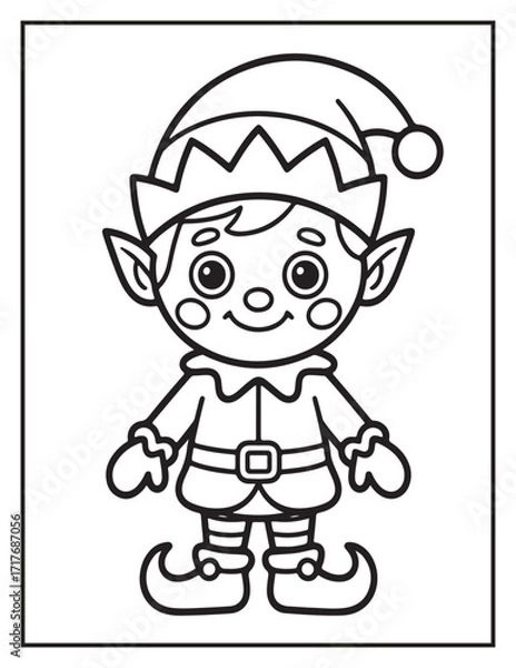 Obraz Christmas Coloring Book for Kids and Adults – Fun and Simple Holiday Coloring Pages with Cute Elves, Gifts, Trees, and Festive Designs, Elf Bold & Easy