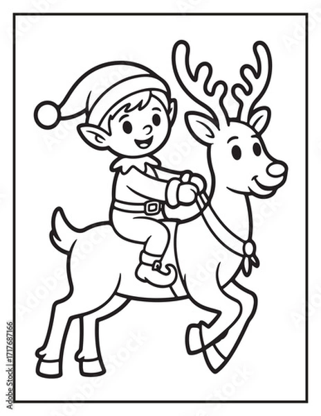 Fototapeta Christmas Coloring Book for Kids and Adults – Fun and Simple Holiday Coloring Pages with Cute Elves, Gifts, Trees, and Festive Designs, Elf Bold & Easy