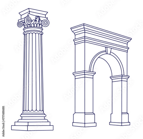 Fototapeta Vector illustration of classic architectural elements roman columns and arched gateway design