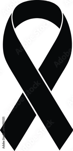 Fototapeta Black Ribbon Awareness Symbol for Mourning and Memorial Isolated on White Background, Vector illustration
