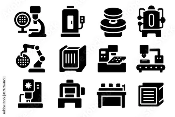 Fototapeta Inspection etcher icon icons mask semiconductor box wet fab implantation vector bench