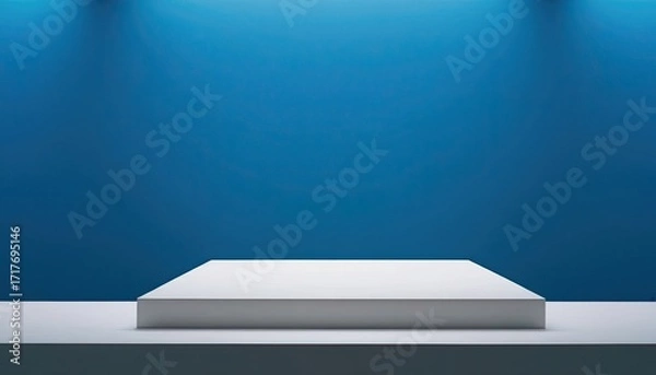 Fototapeta Blue 3d display podium with circle background for product presentation scene. 3