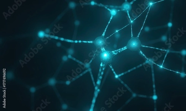 Fototapeta Abstract Neural Network Pattern with Blue and Dark Background