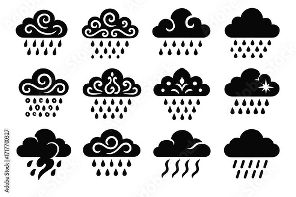 Fototapeta Art stylized icon artistic decorative vector arcs elegant cloud rain minimalist