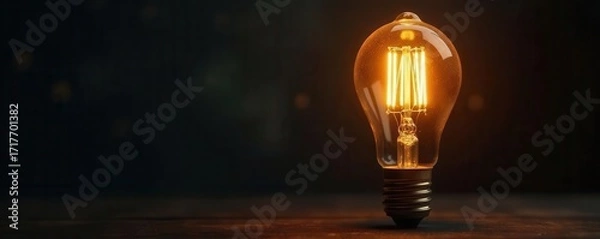 Fototapeta A vintage lightbulb with glowing filament on a dark background, ideal for retro or industrial themes , decor, lightbulb