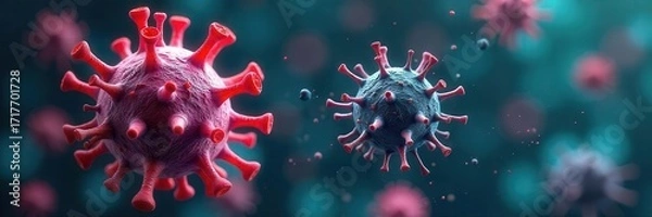 Fototapeta Close-up of microscopic airborne viruses spreading from ventilation system, symbolizing health risks and poor indoor air quality , HVAC, health risks