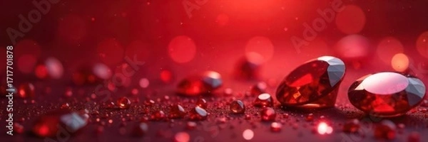 Fototapeta Vibrant red background with sparkling red gemstones, perfect for luxury concept designs, red, elegant