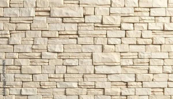 Obraz Aesthetic stone wall cladding featuring staggered beige brick pattern offering a durable architectural facade solution