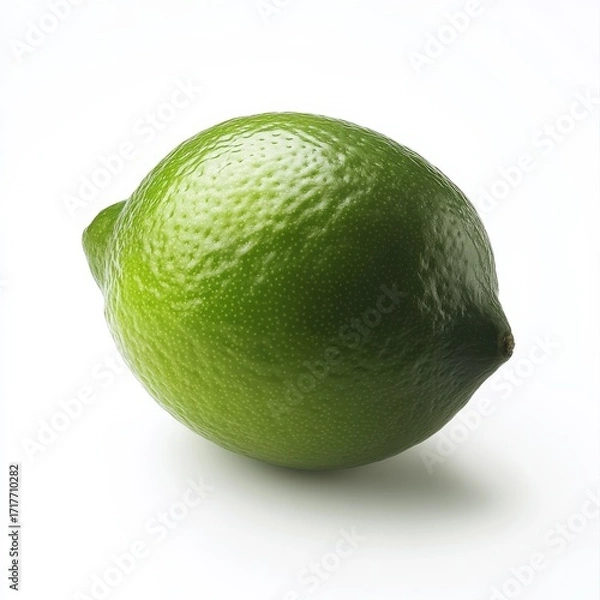 Fototapeta Isolated Bright Green Lime with Glossy Surface on White Background
