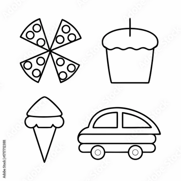 Fototapeta Food & Fun Line Art Vector Set