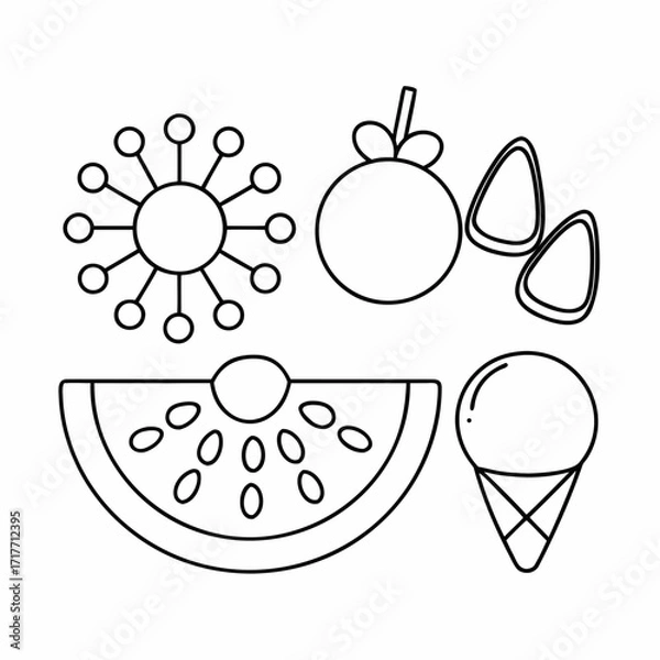 Fototapeta Food & Fun Line Art Vector Set