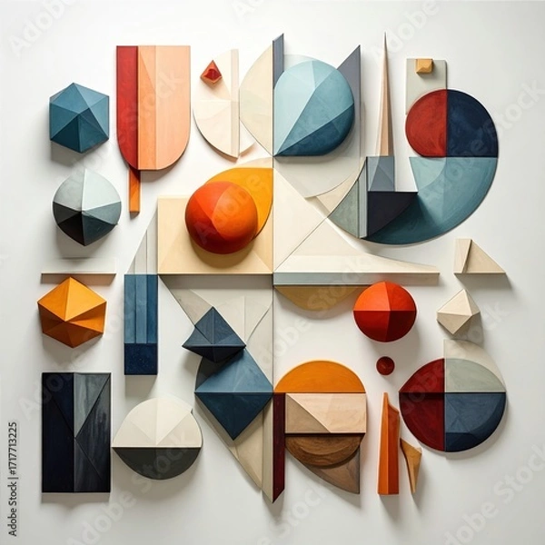 Fototapeta Abstract Geometric Composition with Wood Shapes and Warm Colors