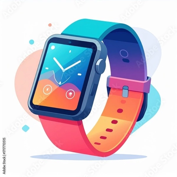 Fototapeta Colorful Smartwatch with Gradient Band on White Background