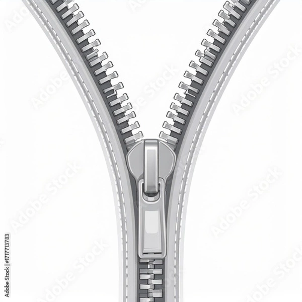 Fototapeta Open Metal Zipper Close Up on White Background
