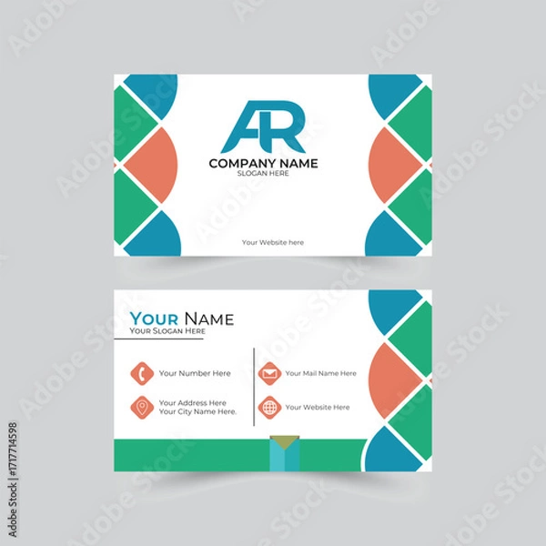 Fototapeta Modern business card design with ar logo and geometric pattern for professional company branding and networking