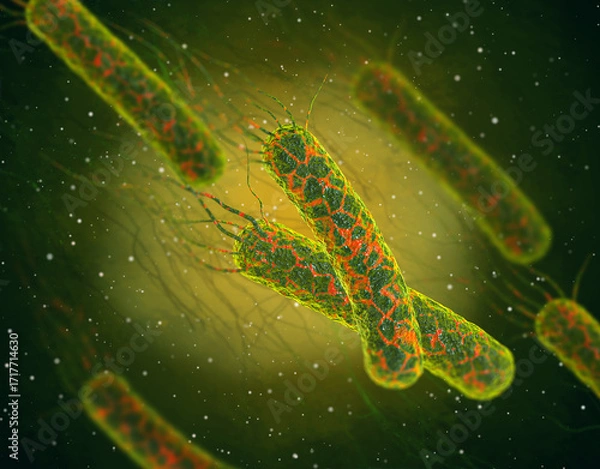 Fototapeta Medical background, dangerous to health and life pathogenic bacteria Vibrio cholerae, the causative agent of cholera disease, 3D rendering