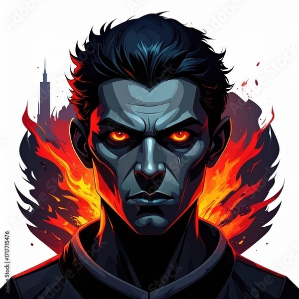 Fototapeta Fiery Portrait of a Man with Glowing Eyes