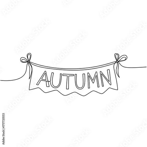 Fototapeta Autumn banner with decorative ties in minimal line art style  