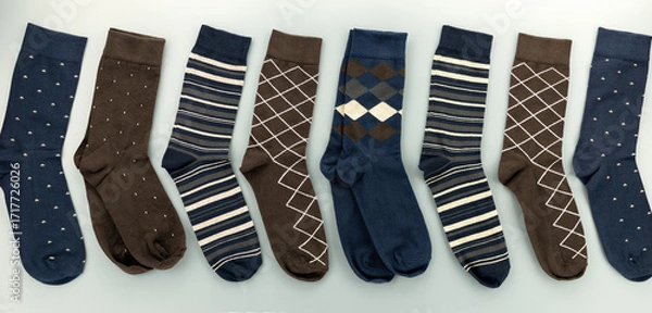 Fototapeta Men's socks stacked in a row. Many men's socks on a gray background.