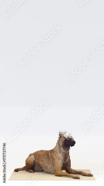 Fototapeta Dog sculpture made of blocks with disintegrating head and copy space