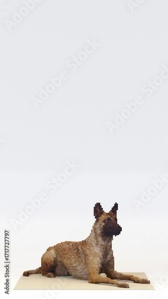 Fototapeta Dog sculpture made of blocks in voxel art style with copy space