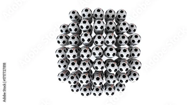 Fototapeta Collection of soccer balls stacked in geometric 3d arrangement