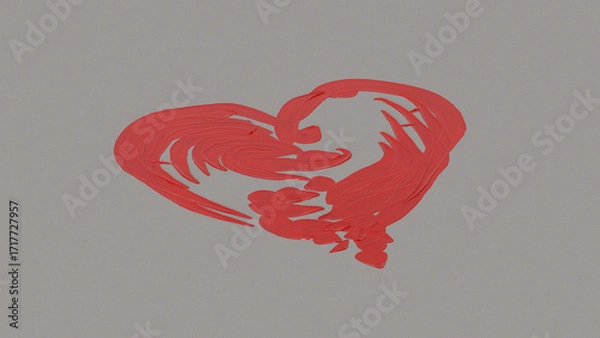 Fototapeta Unfinished red painted heart symbol on gray background