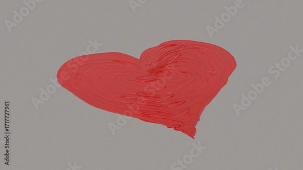 Fototapeta Red textured paint heart symbol on gray background