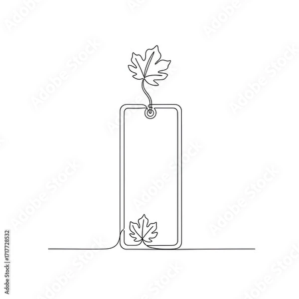 Fototapeta Minimalist line art of tea tag with leaves on white background  