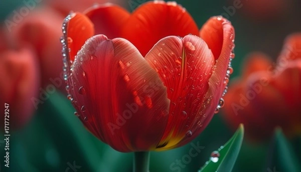 Fototapeta The Alluring of red tulip, water drop