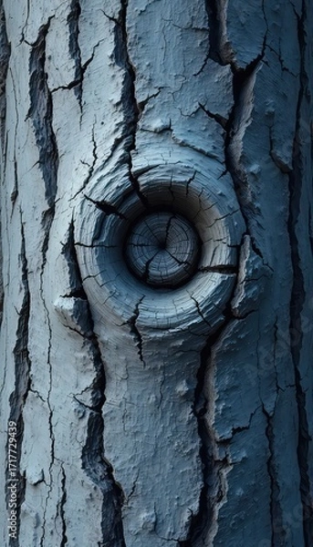 Fototapeta Weathered wood texture shows old growth and rings with splits in the trunk of a mature tree