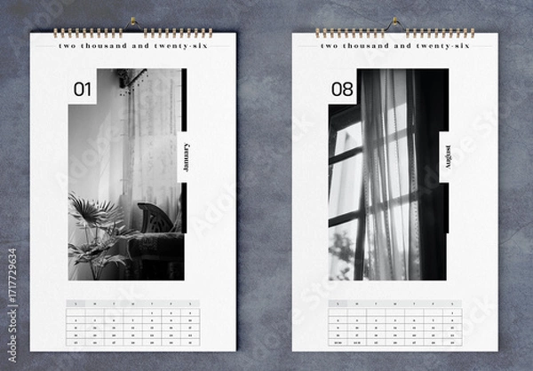 Fototapeta Grayscale Shadows Art Tabloid Wall Calendar 2026 Layout
