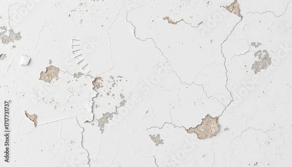 Fototapeta White painted wall with damage, cracks and missing sections that shows the layers beneath the top coat