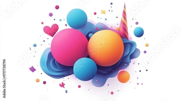 Fototapeta Colorful unicorn spheres, abstract background, design element