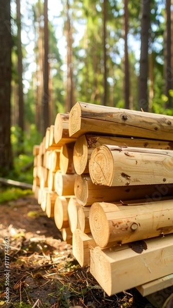 Obraz Stacked logs in a forest