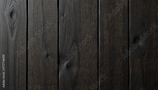 Fototapeta Deep Black Timber Planks Showcase Wood Grain and Knots, Creating a Strong, Bold, and Textural Visual Experience