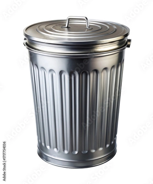 Obraz A shiny new silver metal garbage can with a lid and handle