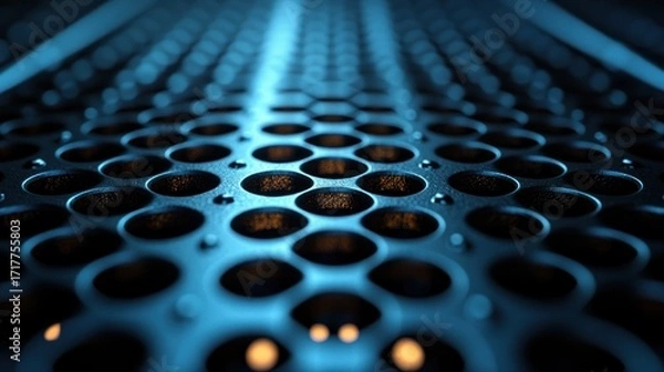 Fototapeta Unique patterns of circular holes create an intriguing texture under blue light