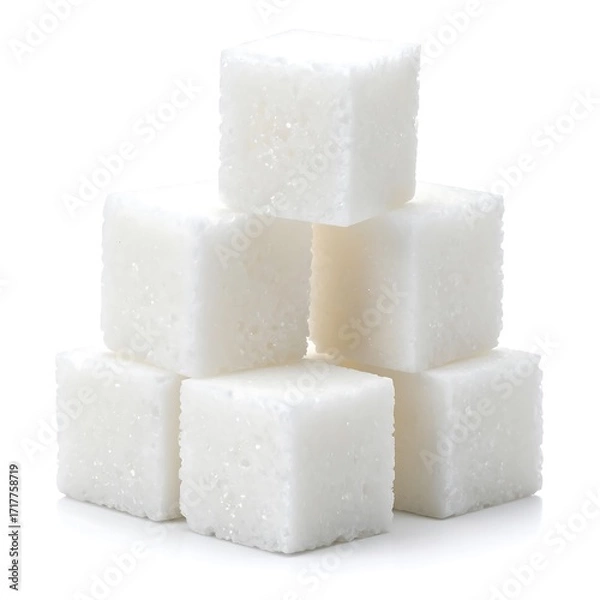 Obraz Stacked sugar cubes against white background