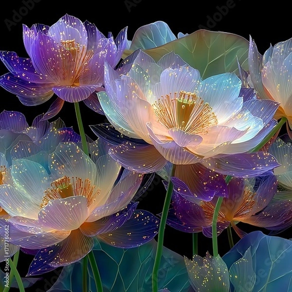 Fototapeta Glowing lotus flowers with vibrant colors high resolution image