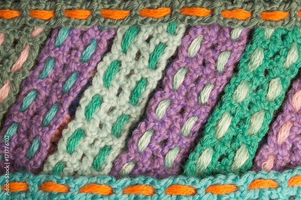 Fototapeta Handmade wool knitted colorful texture background